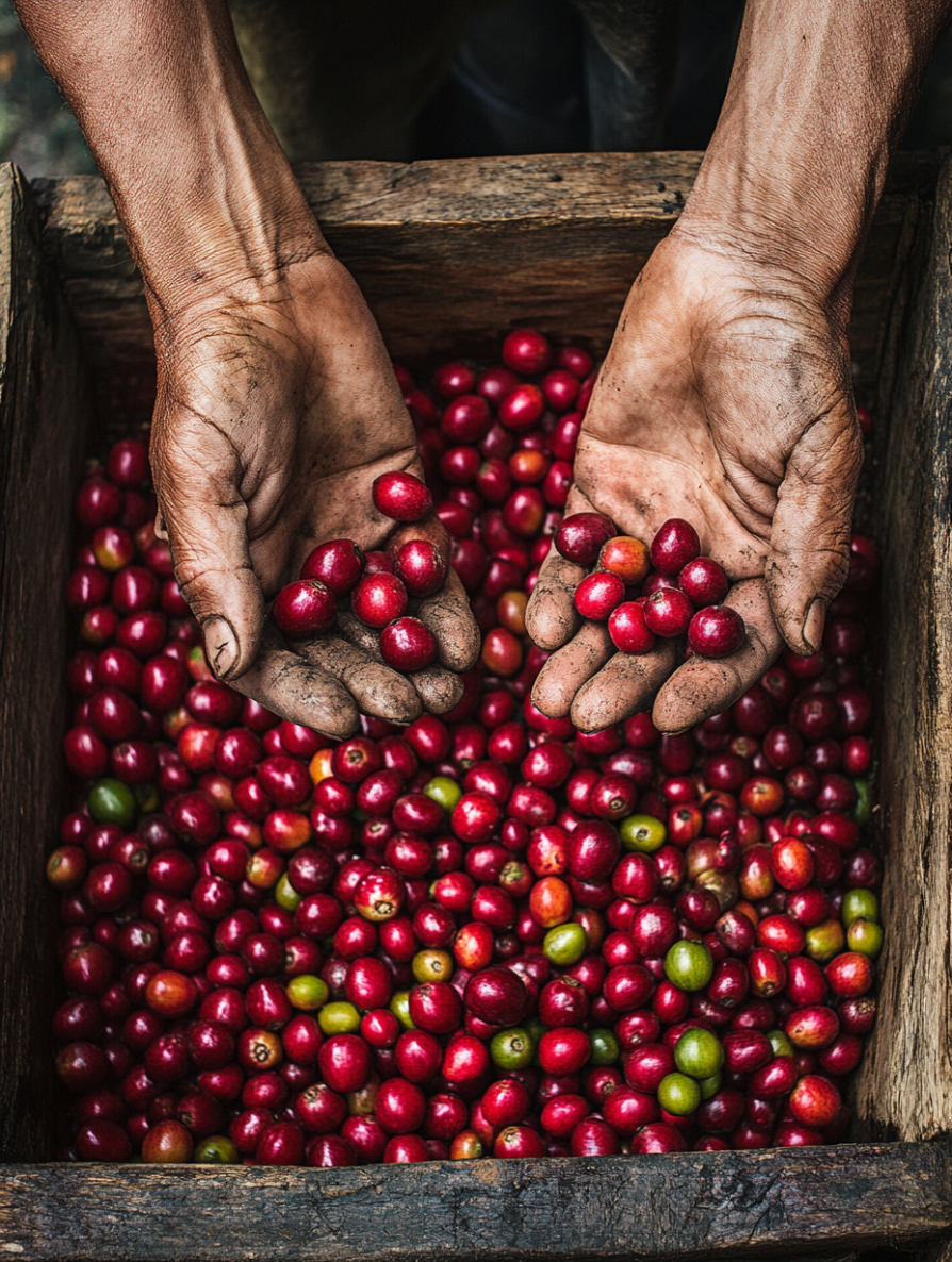 Cerezas de café Tierra Oscura secándose en camas africanas bajo el sol andino de Finca Mastelo